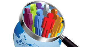 Lente d’ingrandimento su un gruppo di persone stilizzate